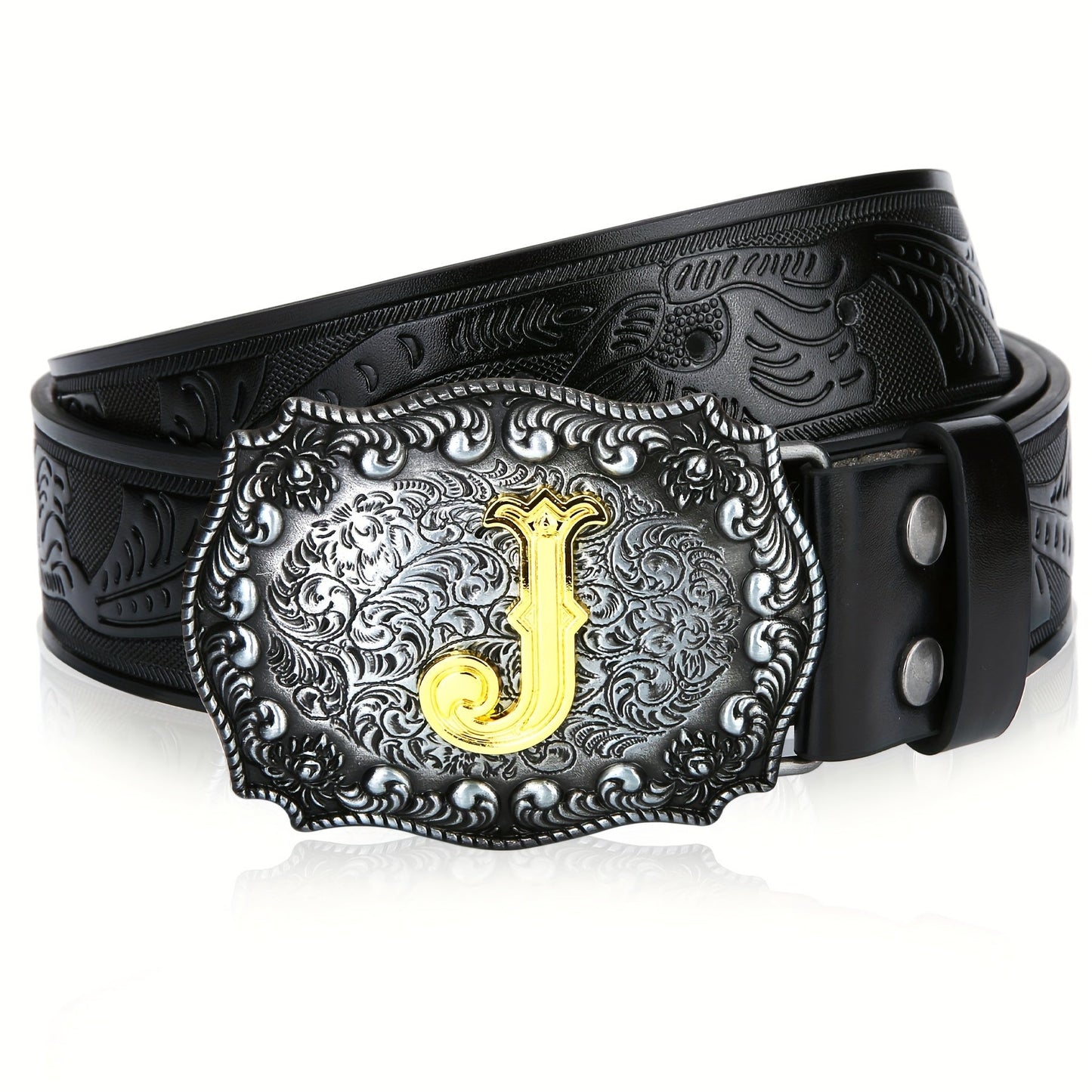 Western Cowboy Belt for Men & Women Embossed Floral Faux Leather – Longhorn Bull Pattern Big Buckle Zinc Alloy, Sizes 34-44, Stylish Durable Country Western Dress Belt Gift for Christmas Father's Day
