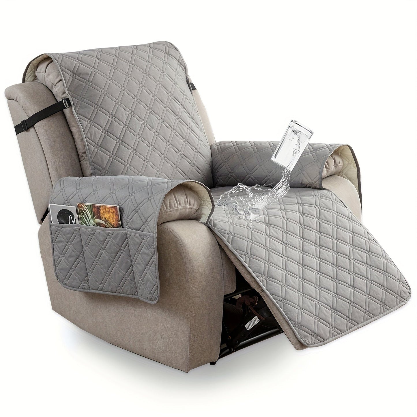 Waterproof Recliner Cover Slipcover with Side Pockets Anti-Slip Straps 4-Layer Quilted Fabric Pet Kid Proof Machine Washable Recliner Chair Protector – 11 Colors