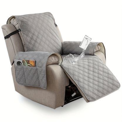 Waterproof Recliner Cover Slipcover with Side Pockets Anti-Slip Straps 4-Layer Quilted Fabric Pet Kid Proof Machine Washable Recliner Chair Protector – 11 Colors