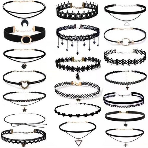 20pcs Velvet Gothic Choker Necklace Set for Women – Y2K Black Lace Tattoo Style with Heart, Moon, Cross & Pendant Designs, Trendy Collar Clavicle Chain Jewelry Gift for Party, Festival & Daily Wear