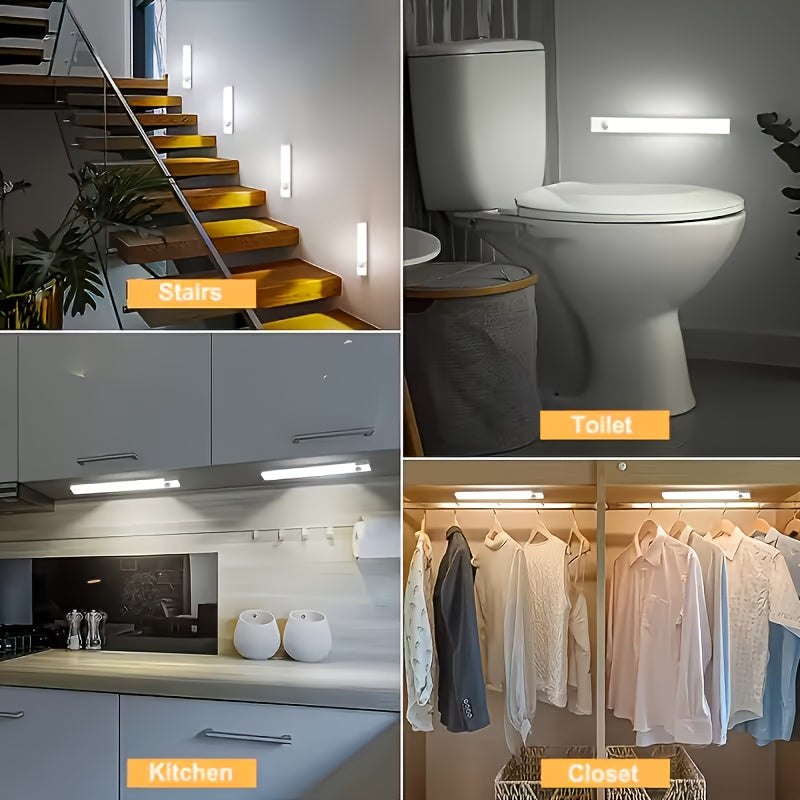 LED Motion Sensor Dimmable Cabinet Light USB-C Rechargeable – Adjustable Color Temperature White & Warm, 3 Modes, Magnetic Mount for Kitchen, Closet, Bedroom, Stairs & Office, 10/20/30cm