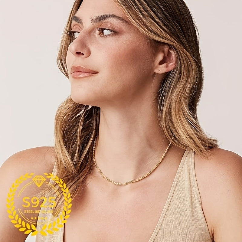 24K Gold-Plated Twisted Rope Chain Necklace in 925 Sterling Silver for Women – Boho Elegant Layering Necklace, 20"/22"/24", Holiday & Birthday Gift