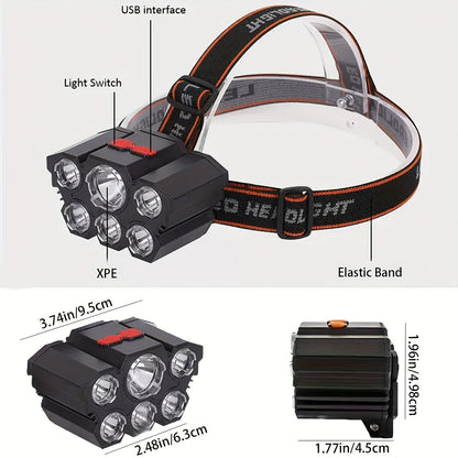 LED Rechargeable Headlamp 2-Pack – 5 LED USB Charging 4-Mode IP65 Waterproof Head Mounted Flashlight for Camping Hiking Hunting Fishing Running Outdoor Sports Men Women