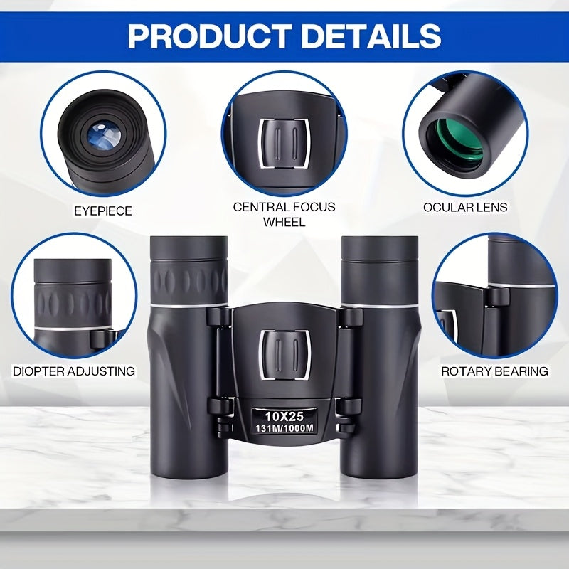 10x25 Mini Pocket Binoculars with Smartphone Adapter – High Power Compact Lightweight Telescope for Bird Watching, Hunting, Hiking, Concerts, Travel, Sports – Small Portable Binoculars for Adults & Kids