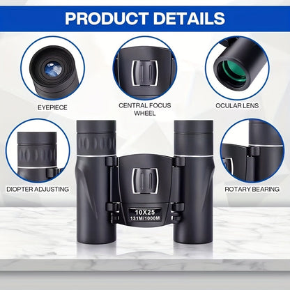 10x25 Mini Pocket Binoculars with Smartphone Adapter – High Power Compact Lightweight Telescope for Bird Watching, Hunting, Hiking, Concerts, Travel, Sports – Small Portable Binoculars for Adults & Kids