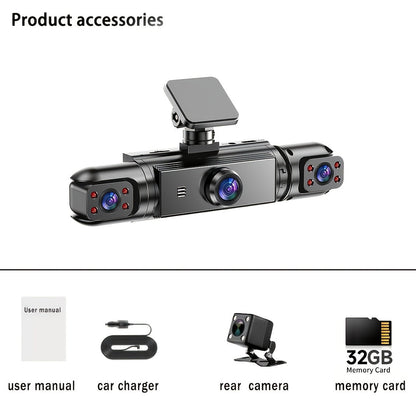 360° Panoramic Dash Cam 3/4 Lens 1080P HD with Quad-Split Screen, HD Night Vision, WDR & G-Sensor – Full Coverage Front, Rear, Left & Right Loop Recording – Rideshare & Fleet Ready – Velora