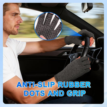 Fingerless Compression Gloves for Men & Women – Breathable Non-Slip Pain Relief Gloves for Arthritis, Typing & Gym – Black, Coffee, Grey & Purple, Sizes S-XL