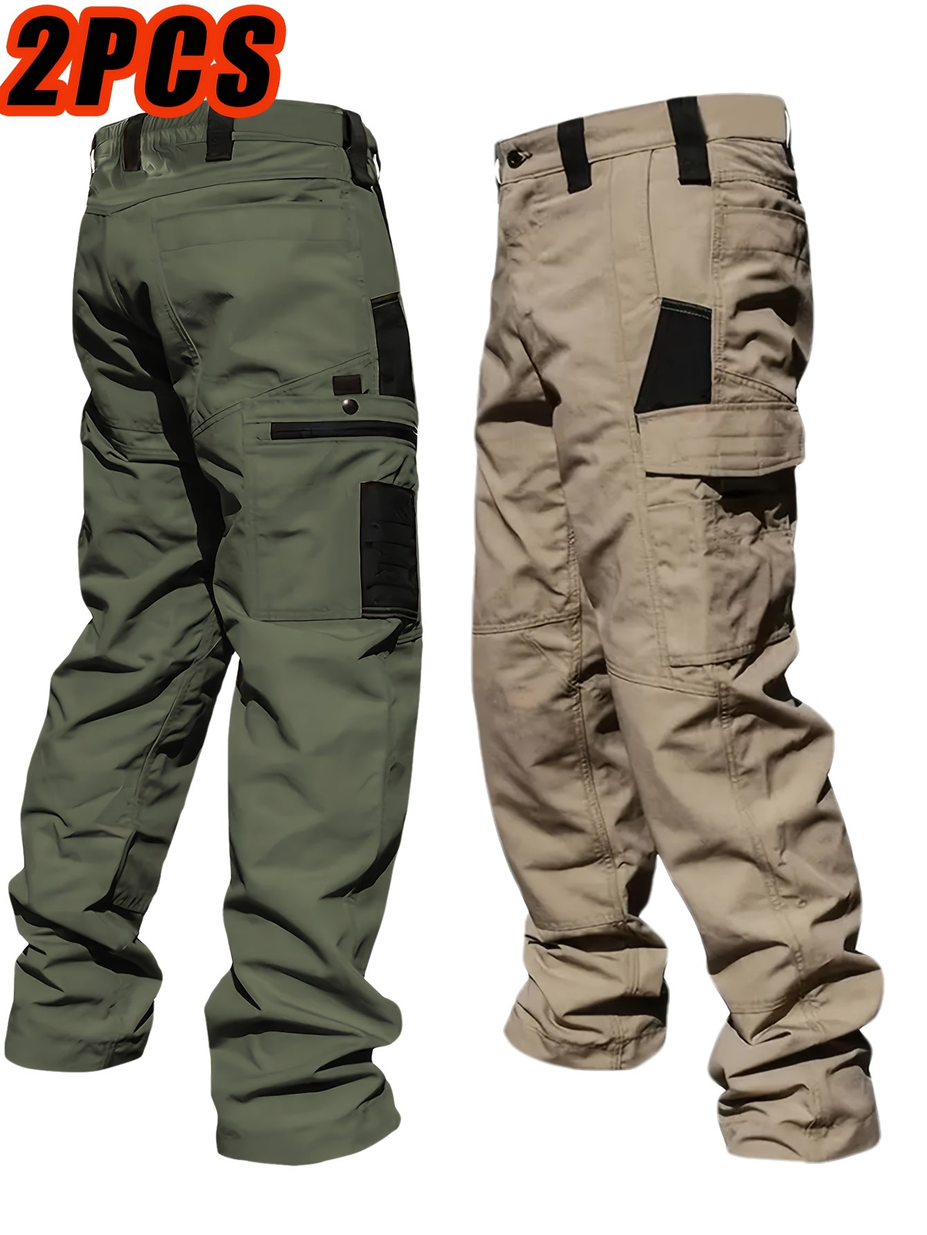 Men's Tactical Cargo Pants 2-Pack Ripstop Multi-Pocket Outdoor Work Pants for Camping Hiking Hunting Fishing Straight Leg Belt Loops S-XXXL