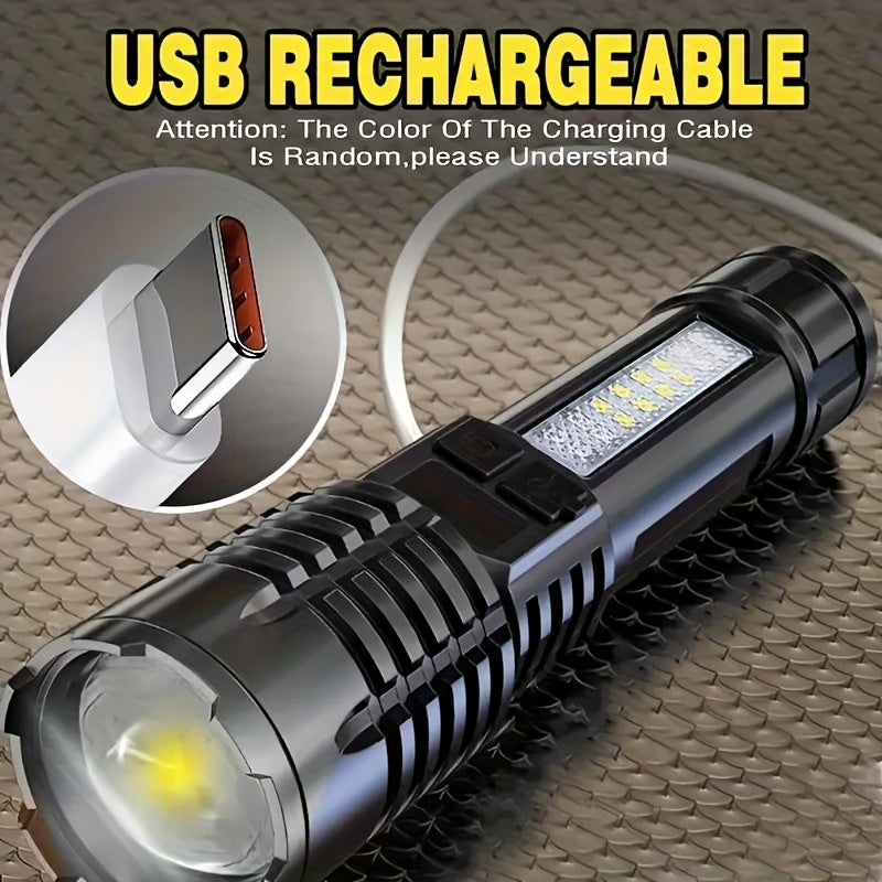 2 Pack Rechargeable LED Tactical Flashlight with Telescopic Zoom, COB Side Light & 5 Modes, High Power Handheld Flashlight USB-C for Camping Hiking Biking Emergency – Best Gift for Him