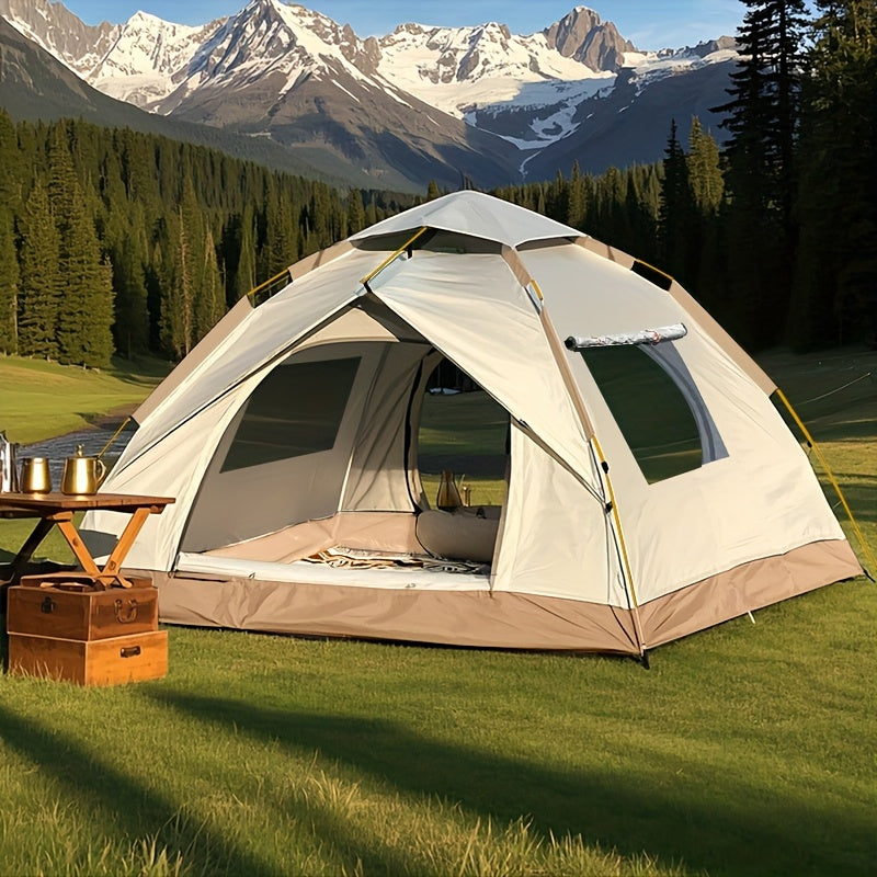 Pop Up Camping Tent Automatic Quick Open Waterproof Sunproof 2-3 Person Portable Outdoor Beach Tent for Hiking Picnic Music Festival Independence Day – All-Season Square Camp Tent with 2 Doors (Moonlight White)