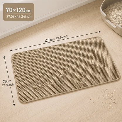Cat Litter Mat Extra Large 27.6"×47.2" Honeycomb Double Layer Anti-Tracking, EVA Non-Slip Waterproof Litter Trapper for Multi-Cat Households, Easy to Clean, Fits Large Litter Boxes