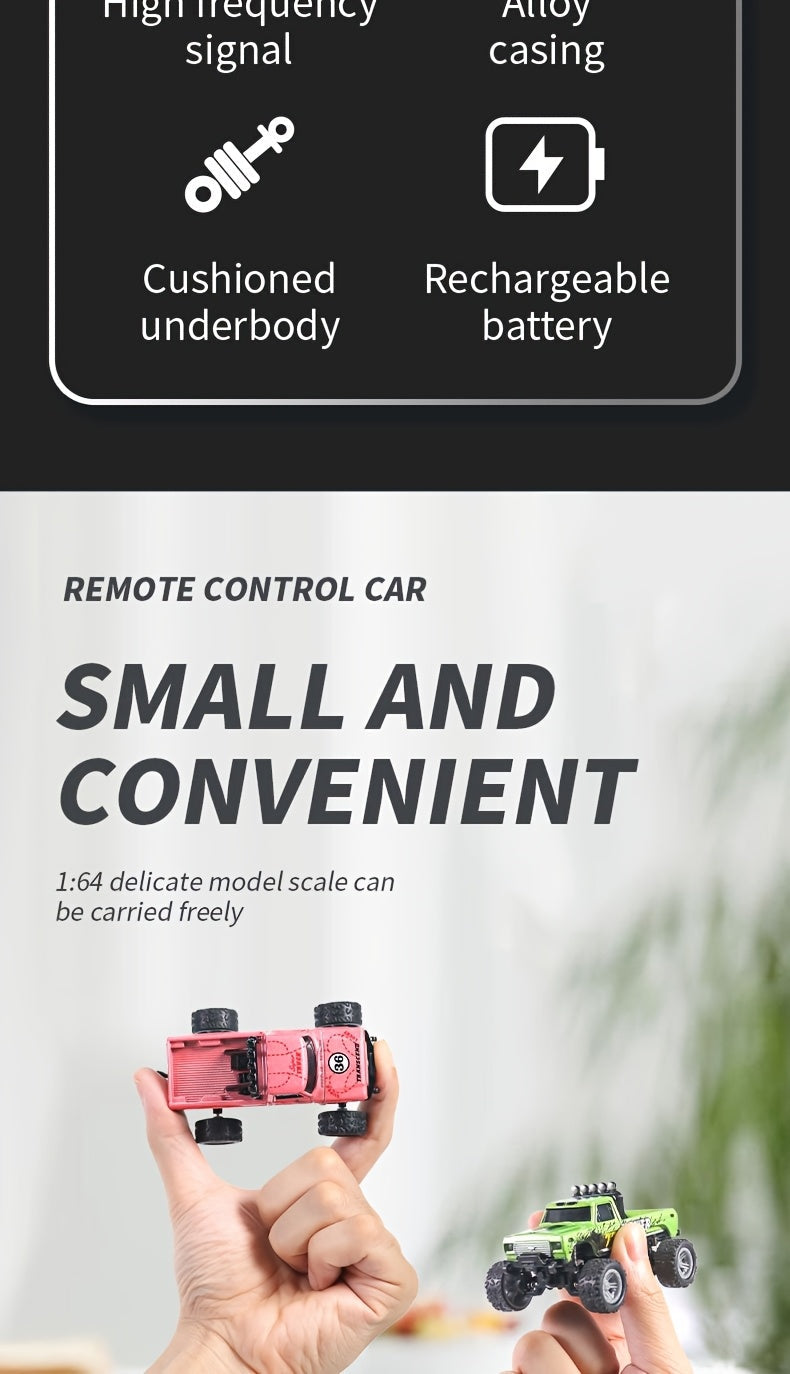 1:64 Alloy Mini Remote Control Off-Road Truck with Shock Absorbers Die-Cast RC Car Toy Gift for Boys Kids Birthday Christmas Halloween Dark Gray Teal Green Sky Blue Mixed