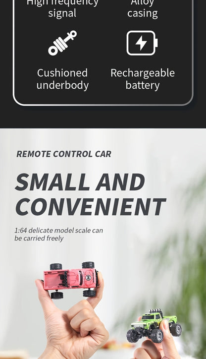 1:64 Alloy Mini Remote Control Off-Road Truck with Shock Absorbers Die-Cast RC Car Toy Gift for Boys Kids Birthday Christmas Halloween Dark Gray Teal Green Sky Blue Mixed