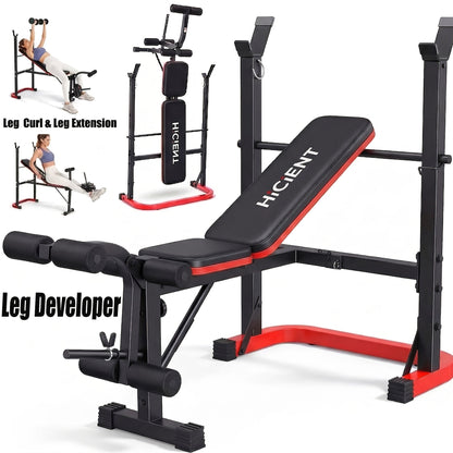 Adjustable Foldable Weight Bench Set with Squat Rack, Leg Developer & Preacher Curl Pad – All-in-One Home Gym Bench Press for Full Body Strength Training, Up to 1200 LBS
