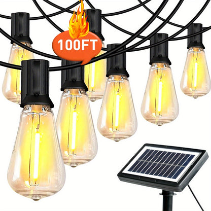 Solar LED String Lights Outdoor Waterproof 50FT & 100FT – ST38 Shatterproof Dimmable Bulbs, USB-C & Solar Powered, 4 Modes, for Patio Yard Pool Garden Wedding Camping Christmas Decor