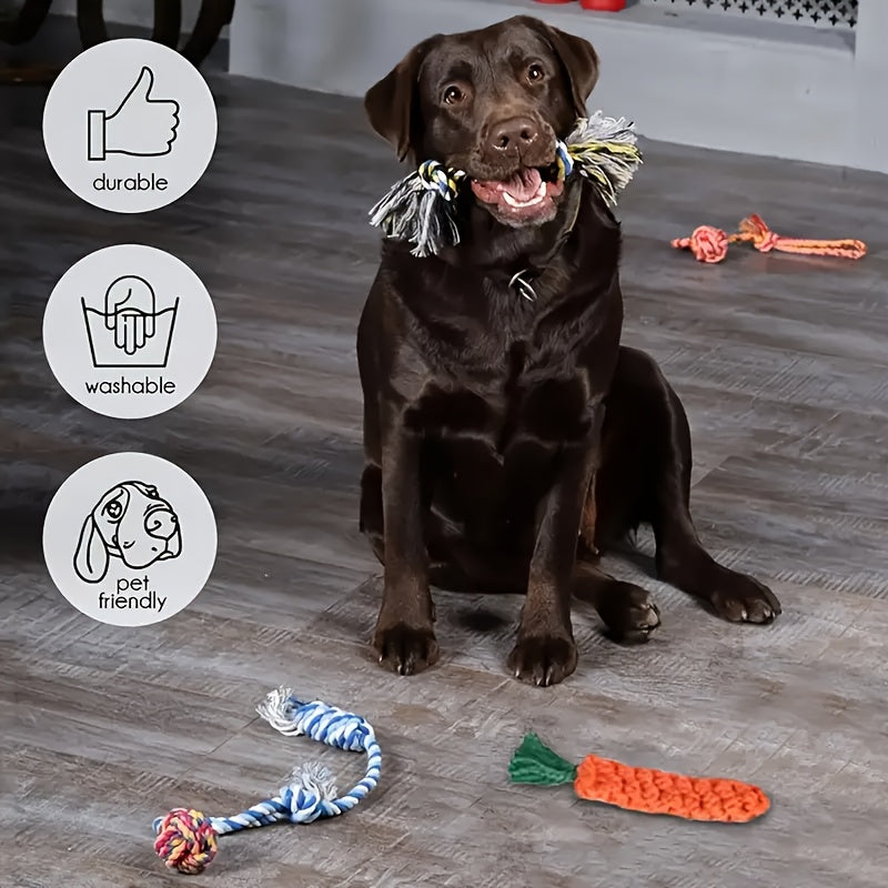 Interactive Dog Toy Set 6 & 12 Pcs – Squeaky Knot Fabric Chew Toys with Cartoon Patterns for All Breed Sizes, Teeth Cleaning & Training Play Set with Squeakers, Knot Toys & Balls, No Battery Needed
