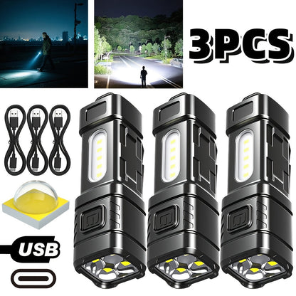 Mini Rechargeable LED Flashlight 3 or 6 Pack, 2000 Lumens COB 4 Modes USB-C Charging, Compact Handheld Flashlight with Back Clip & Built-In Battery for Camping Hiking Hunting Emergency