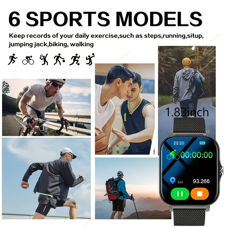 Full Touch Smartwatch 1.83" TFT Large Screen – Wireless Calling, Message Reminders, Email Display, Location Navigation, Remote Camera, Music Player, USB Charging, Gift for Family & Friends