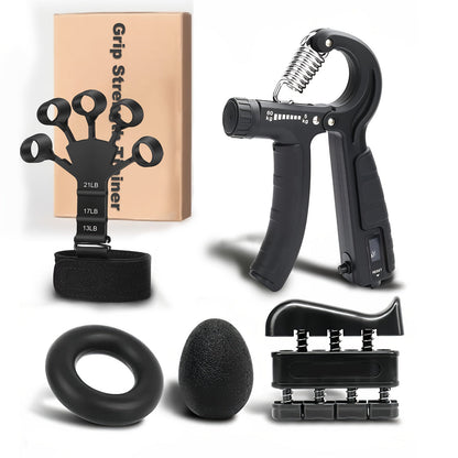 4-Piece Grip Strength Training Set Adjustable Hand Grip Strengthener 10-130 lbs Finger Exerciser Forearm Workout Ring Exercise Ball for Athletes Climbers Musicians Men Women
