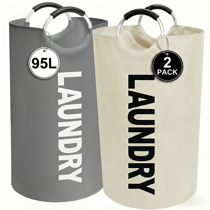 2PCS Large Foldable Laundry Basket with Half Ring Handle – 25.1 Gal Collapsible Clothes Hamper for Bedroom, Bathroom, Dorm & Laundry Room, Space-Saving Home Organizer