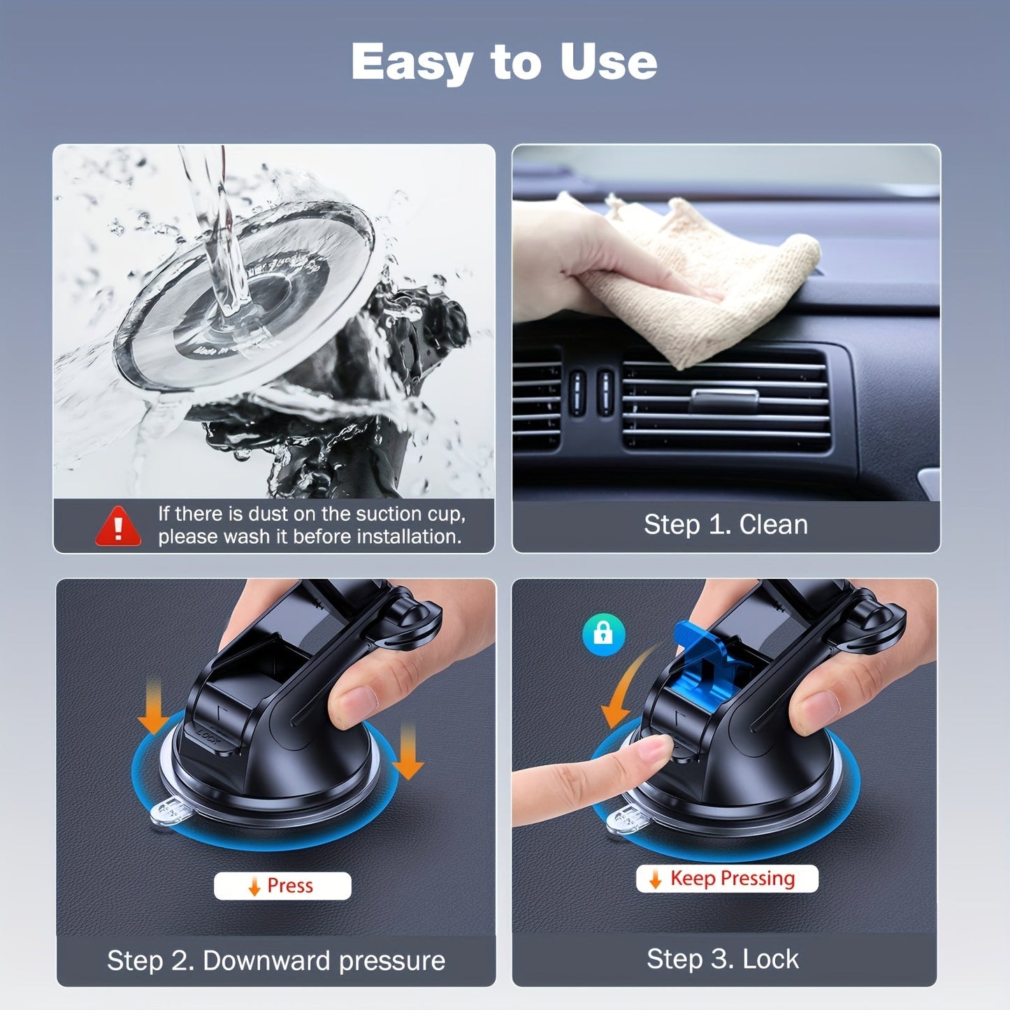 3-in-1 Car Phone Holder Suction Cup & Air Vent Mount | 360° Rotation, 6.5"-8.5" Telescopic Arm, 60LB Nano-Gel Suction, Scratch-Proof – Universal Fit for iPhone, Samsung, Google & All 4"-7.2" Phones