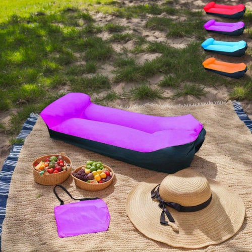 Portable Inflatable Sofa & Recliner Chair for Outdoor Use – Heavy-Duty Bed-Like Lounger, Quick Inflation & Deflation, Lightweight & Compact for Camping, Beach, Backyard & Travel, No Pump Needed