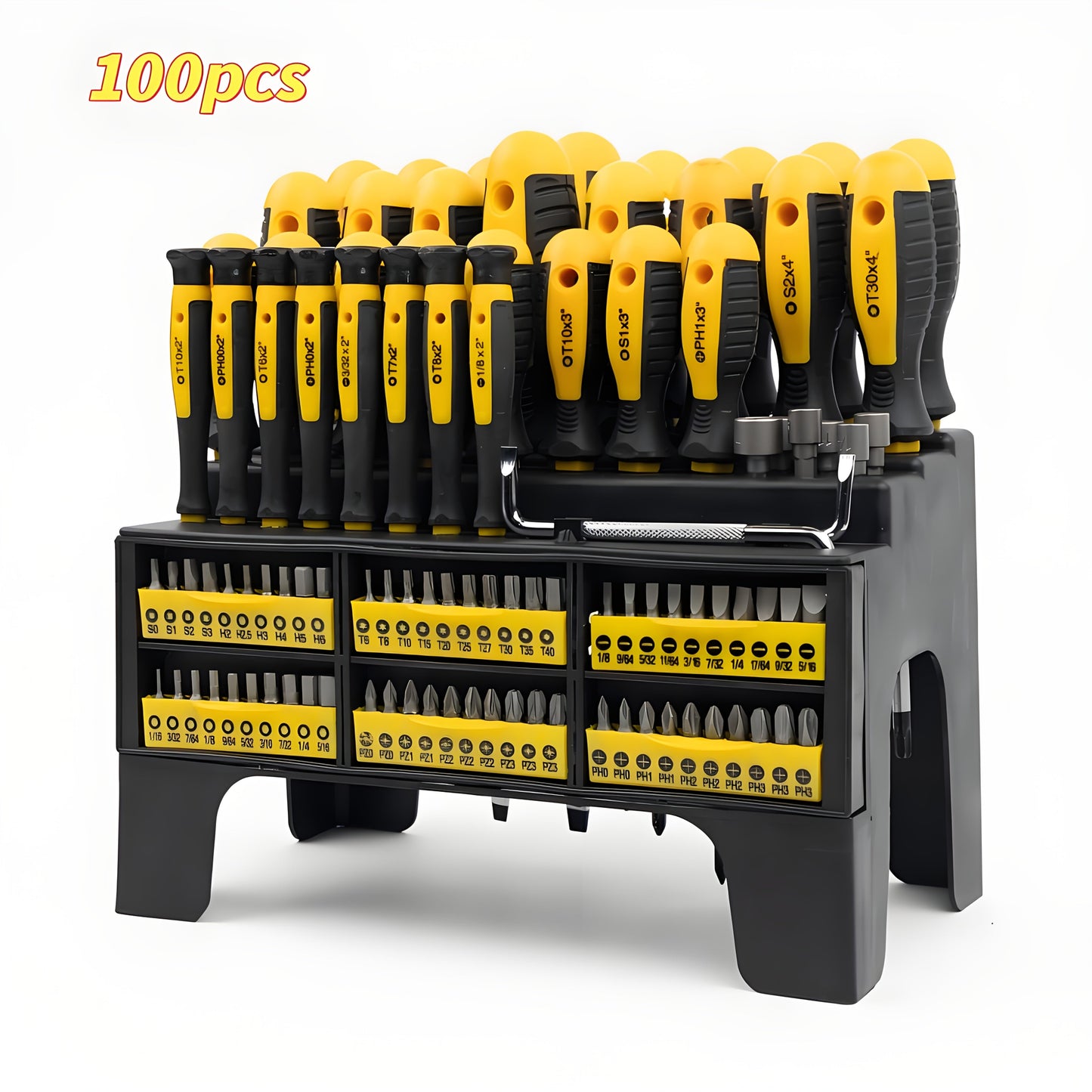 Magnetic Screwdriver Set 100-126pcs Precision Bits Kit with Plastic Rack – Insulated Handles, Torx, Phillips, Hex, Slotted for Electronics, DIY Home Repair & Men's Gift