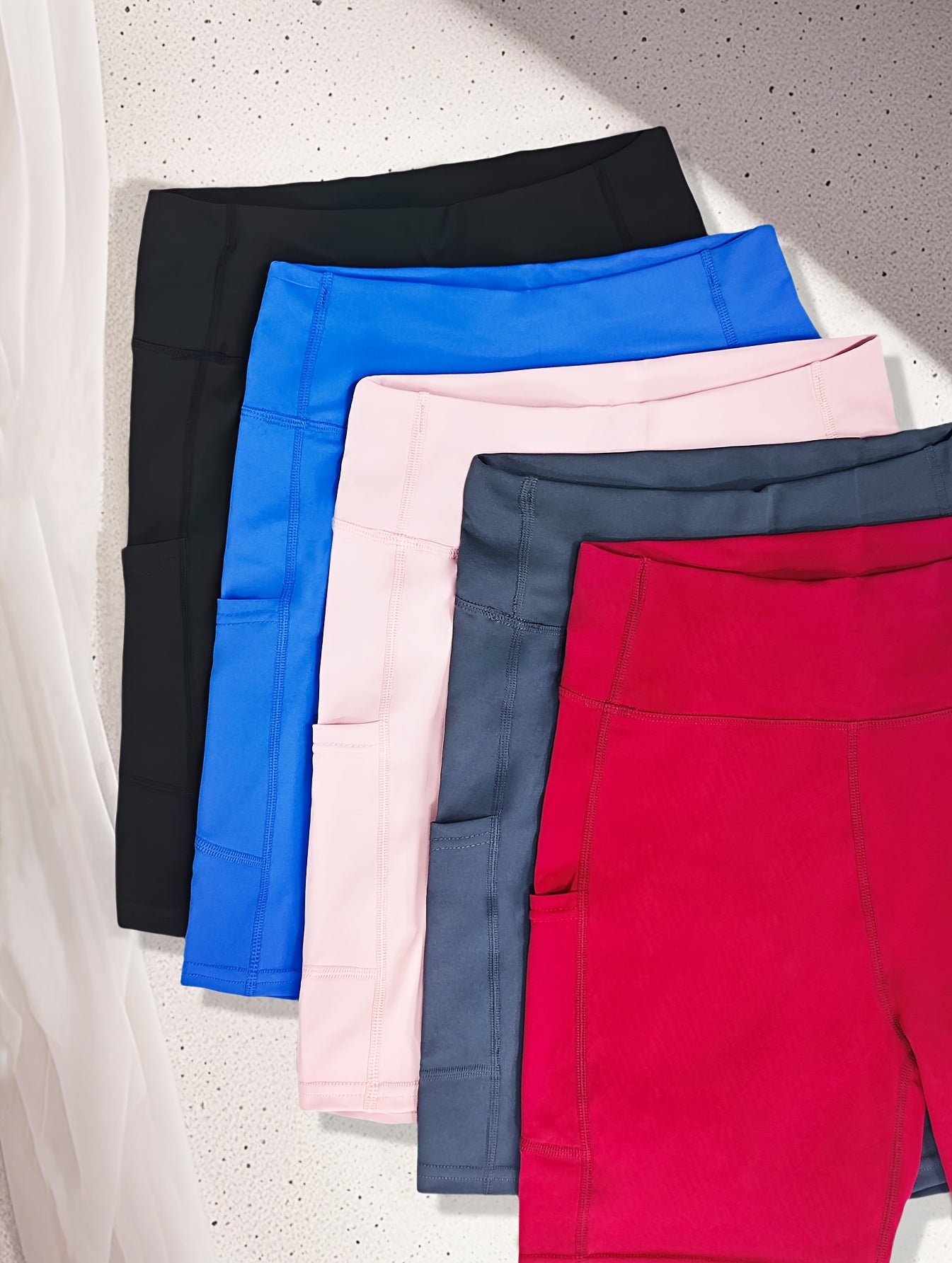 Women's High-Waist Yoga Shorts 5-Pack with Pockets Sweat-Wicking Elastic Waistband Tummy Control Workout Running Cycling Shorts for Women Sizes M-XXL Mixed Colors