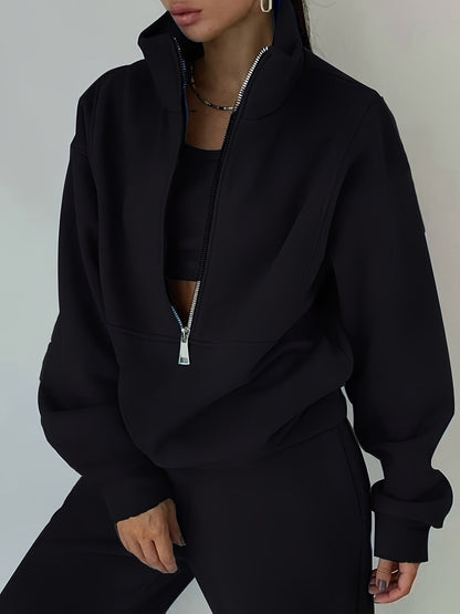 Women's Fleece Two-Piece Set – Sporty Street Casual Sweatshirt & Pants Outfit, Soft Cozy Matching Loungewear Set, 10 Colors, Sizes S-XXL, Everyday Athleisure Fashion