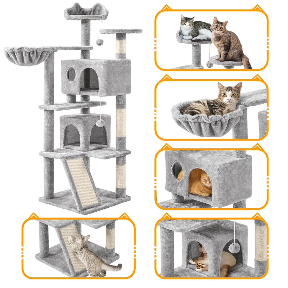 57-Inch Multilevel Cat Tree Tower with 2 Condos – Sisal Scratching Posts, Dangling Ball, Round Platform & Ladder for Indoor Kittens & Small Cats, 6 Colors, Christmas Gift for Cat Lovers