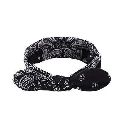6-Pack Bohemian Paisley Bow Elastic Headbands for Women – Loose Elastic Headscarves in 6 Colors (Sky Blue, Black, Navy, Wine Red, White, Red), All Seasons Outdoor & Daily Wear