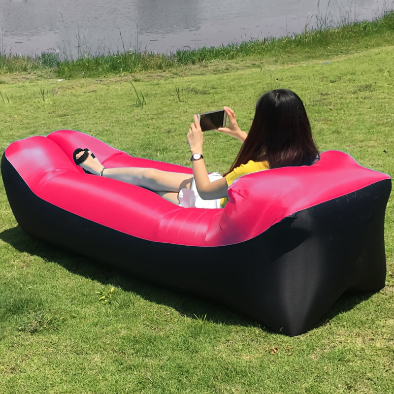 Portable Inflatable Sofa & Recliner Chair for Outdoor Use – Heavy-Duty Bed-Like Lounger, Quick Inflation & Deflation, Lightweight & Compact for Camping, Beach, Backyard & Travel, No Pump Needed