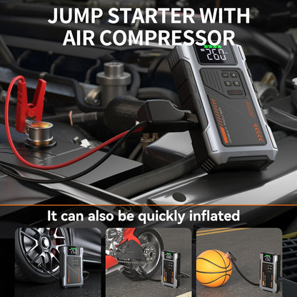 Portable Car Jump Starter 12V Battery Booster Pack with Optional Air Compressor - Emergency Battery Jump Start for Gasoline & Diesel Engines, Compatible with Sedans, SUVs, Trucks & Lawn Mowers