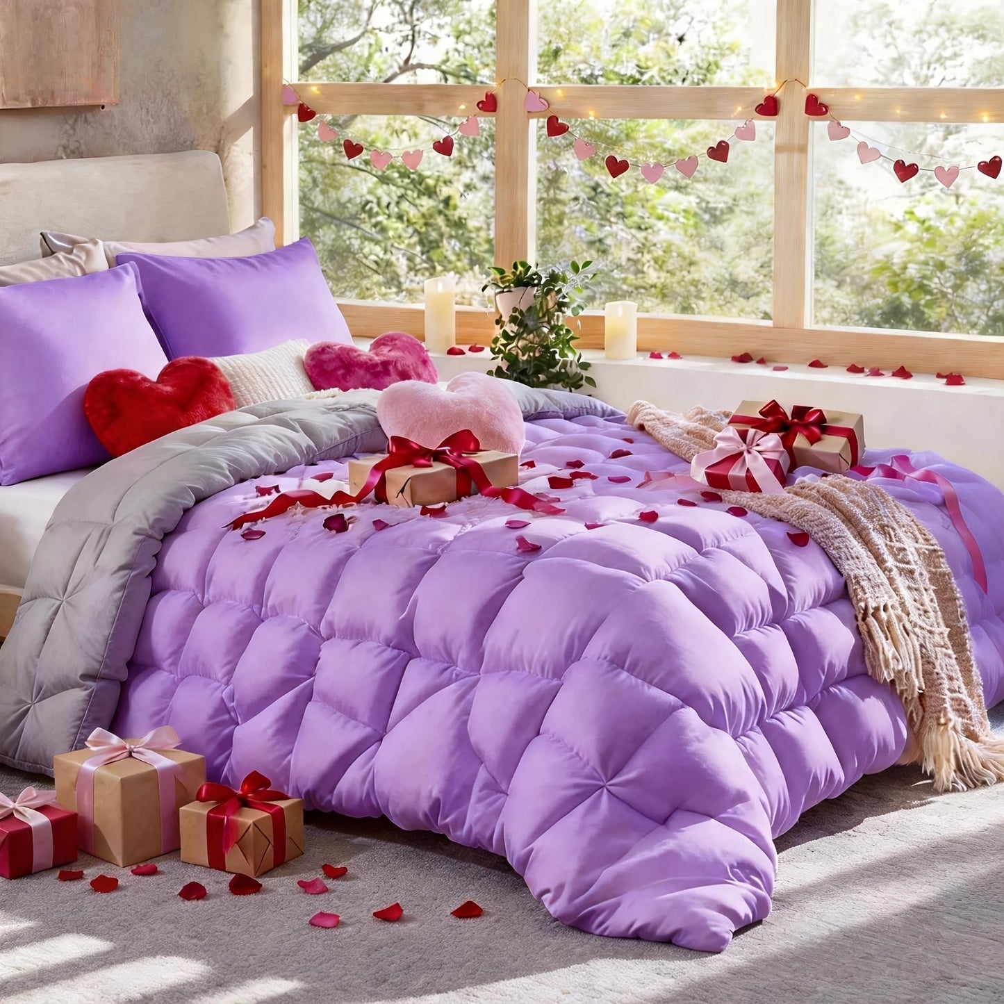 Comforter Set 7 Piece Queen King Full - Soft Microfiber Pintuck Pleated Bed in a Bag Complete Bedding Set with Comforter, Fitted Sheet, Flat Sheet & Pillowcases, All Season Home & Dorm Bedding