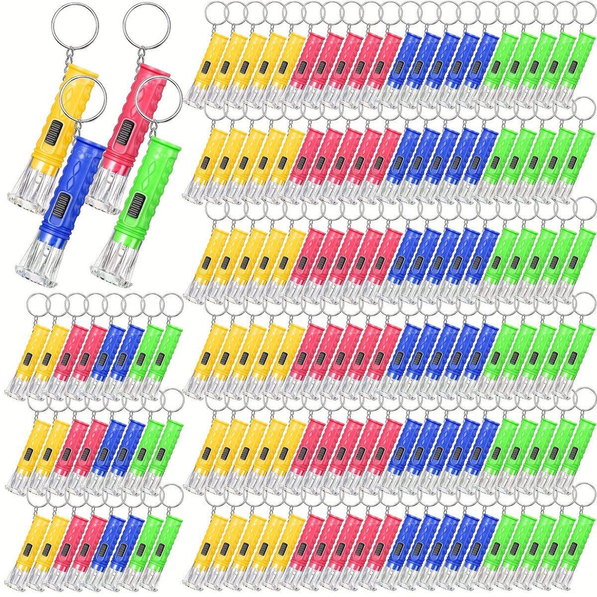 150PCS Mini LED Flashlight Keychains Bulk – Assorted Colors Portable Handheld Key Ring Lights for Halloween, Camping, Hiking, Cycling & Party Favors