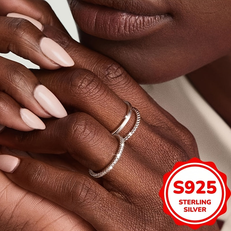 3-Piece 925 Sterling Silver Stackable Rings for Women – April Birthstone Cubic Zirconia, Elegant Lightweight 1g Each, Sizes 6-10, Daily & Party Wear Jewelry Gift Set