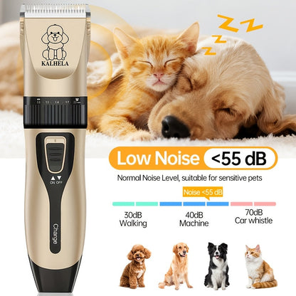 USB Rechargeable Pet Grooming Clippers Kit for Dogs & Cats – Ceramic Blades, Low Noise, Cordless Electric Clipper Set with Brush & Comb