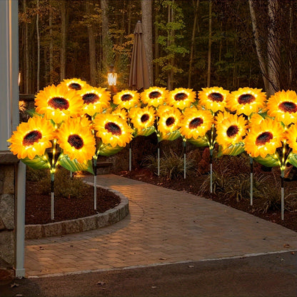 Solar Sunflower Garden Lights Outdoor Waterproof Decorative Stake Lights for Pathway Lawn Patio Yard Flower Bed Auto On Off Solar Powered Garden Decor Gift 1 or 2 Pack