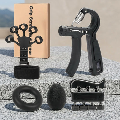 4-Piece Grip Strength Training Set Adjustable Hand Grip Strengthener 10-130 lbs Finger Exerciser Forearm Workout Ring Exercise Ball for Athletes Climbers Musicians Men Women