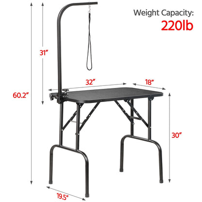 Foldable Pet Grooming Table for Dogs & Cats, Height-Adjustable Arm with Non-Slip Waterproof Surface & Folding Legs, Portable Home & Professional Pet Beauty Station