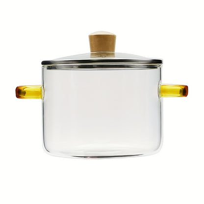 54oz Borosilicate Glass Soup Pot with Handle | Heat Resistant to 752°F | Stovetop & Oven Safe | Transparent Glass Cooker for Soup Congee Ramen Milk | Easy Clean Odorless | Green & Yellow Handle