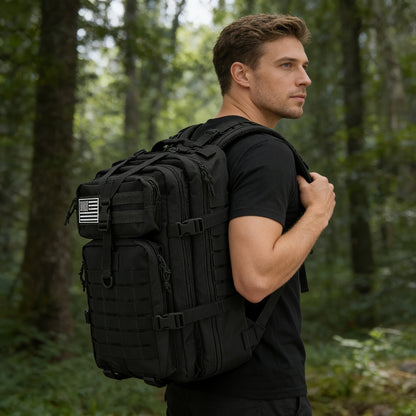Tactical Hiking Backpack 45L 3-Day Rucksack – Multifunctional Camping Trekking Hunting Shoulder Bag with Zip Closure, Durable Sports Pack for Men and Women, Black Green Khaki