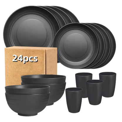 Wheat Straw Dinnerware Set – Reusable Eco-Friendly Plates Bowls & Cups, Dishwasher & Microwave Safe, Unbreakable, 12/24/36 Piece Sets for Camping Party Outdoor & Everyday Use