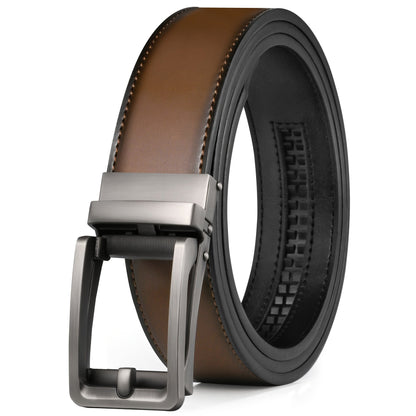 Men's Leather Slide Ratchet Dress Belt with Automatic Click Buckle – Zinc Alloy Buckle, Adjustable 28"-46" Waist, 8 Styles, Business Formal Belt, Perfect Gift for Husband, Father's Day & Christmas