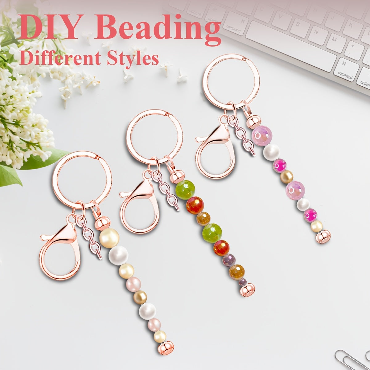 Stainless Steel Beadable Keychain Blanks DIY Kit – 12 & 24pcs Metal Keyring Pendants with Charms for Crafting, Christmas & Halloween Gifts, Gold, Silver & Rose Gold