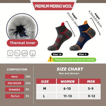 6 Pairs Merino Wool Hiking Socks for Men & Women, Cushioned Ankle Running Work Socks with Compression Support, Sweat-Absorbing Breathable Low Cut Invisible Design – Great Gift Idea