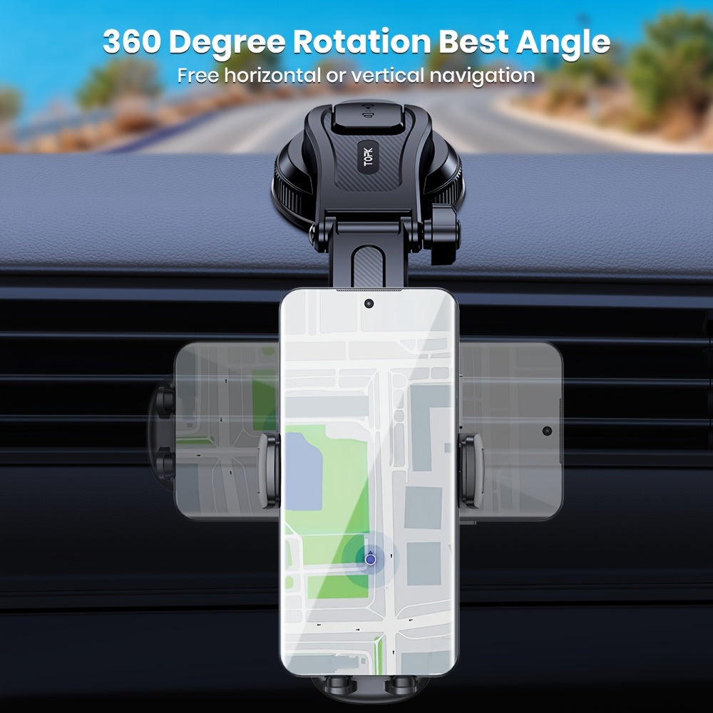 Car Phone Holder Mount – Upgraded 360° Rotation Dashboard & Windshield Cradle, Handsfree Universal Stand Compatible with iPhone 15 14 13, Samsung Galaxy, Android Phones | Velora