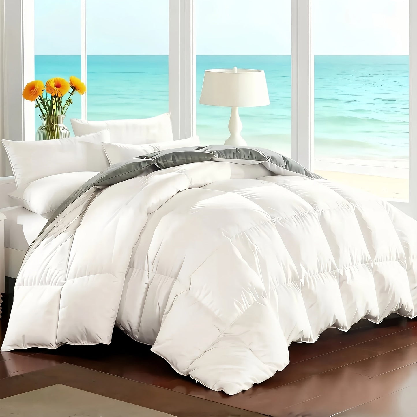 7 Piece Comforter Set Queen King Size – Soft Microfiber Pinch Pleated Bed in a Bag with Comforter, Fitted Sheet, Flat Sheet & 4 Pillowcases, All-Season Bedding Set for Home & Dorm